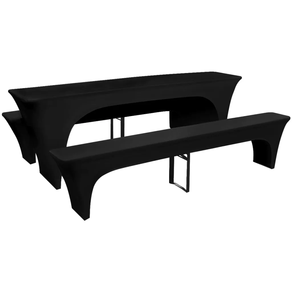 3 Slipcovers for Beer Table and Benches Stretch Black 220 x 70 x 80 cm