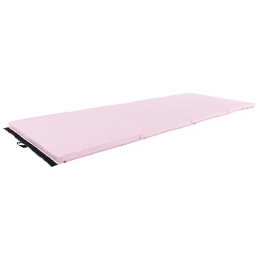 4-Panel PU Leather Folding Exercise Mat with Carrying Handles-Pink