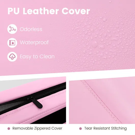 4-Panel PU Leather Folding Exercise Mat with Carrying Handles-Pink