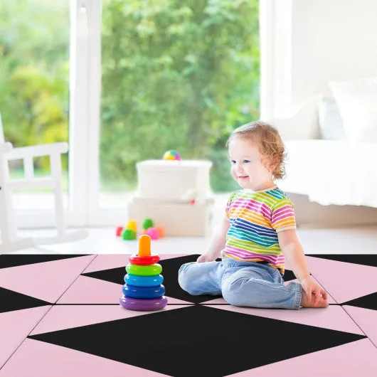 8 Feet PU Leather Folding Gymnastics Mat with Hook and Loop Fasteners-Black & Pink