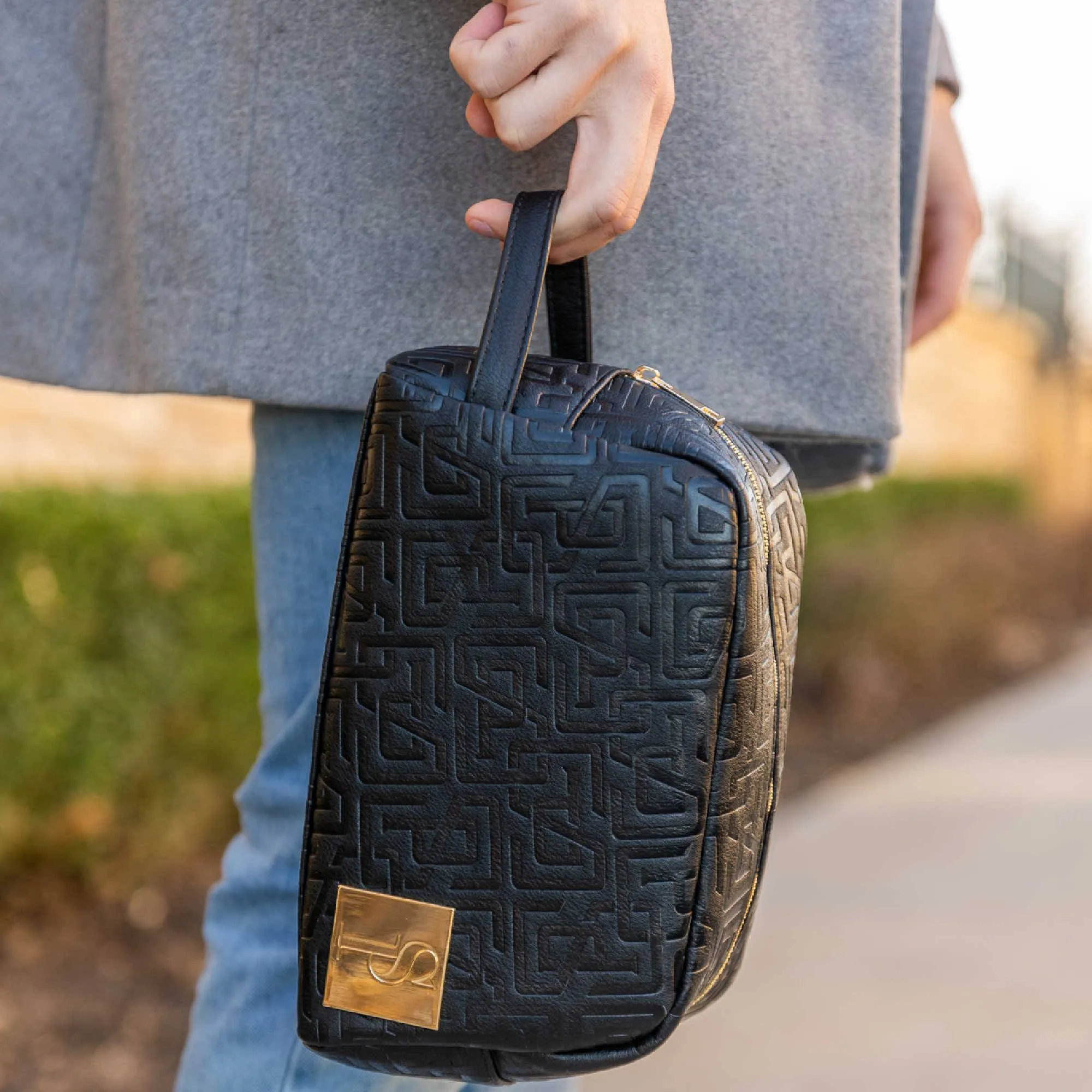 Black Monogram Leather Toiletry Bag