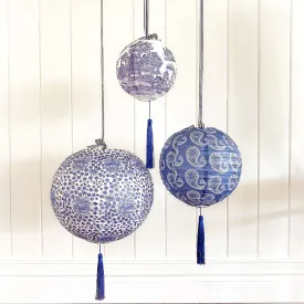 Blue and white bespoke paper lantern set of 3