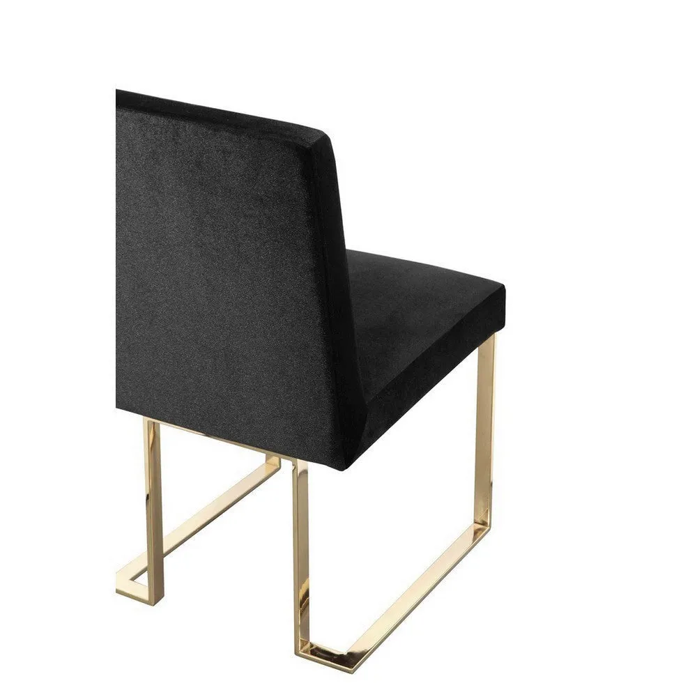 Boly 24 Inch Side Dining Chair Set of 2, Black Velvet, Gold Cantilever By Casagear Home