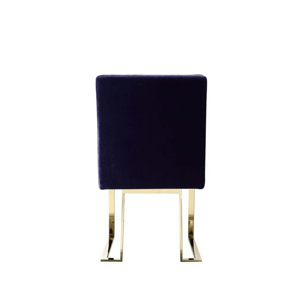 Boly 24 Inch Side Dining Chair Set of 2, Navy Blue Velvet, Gold Cantilever By Casagear Home