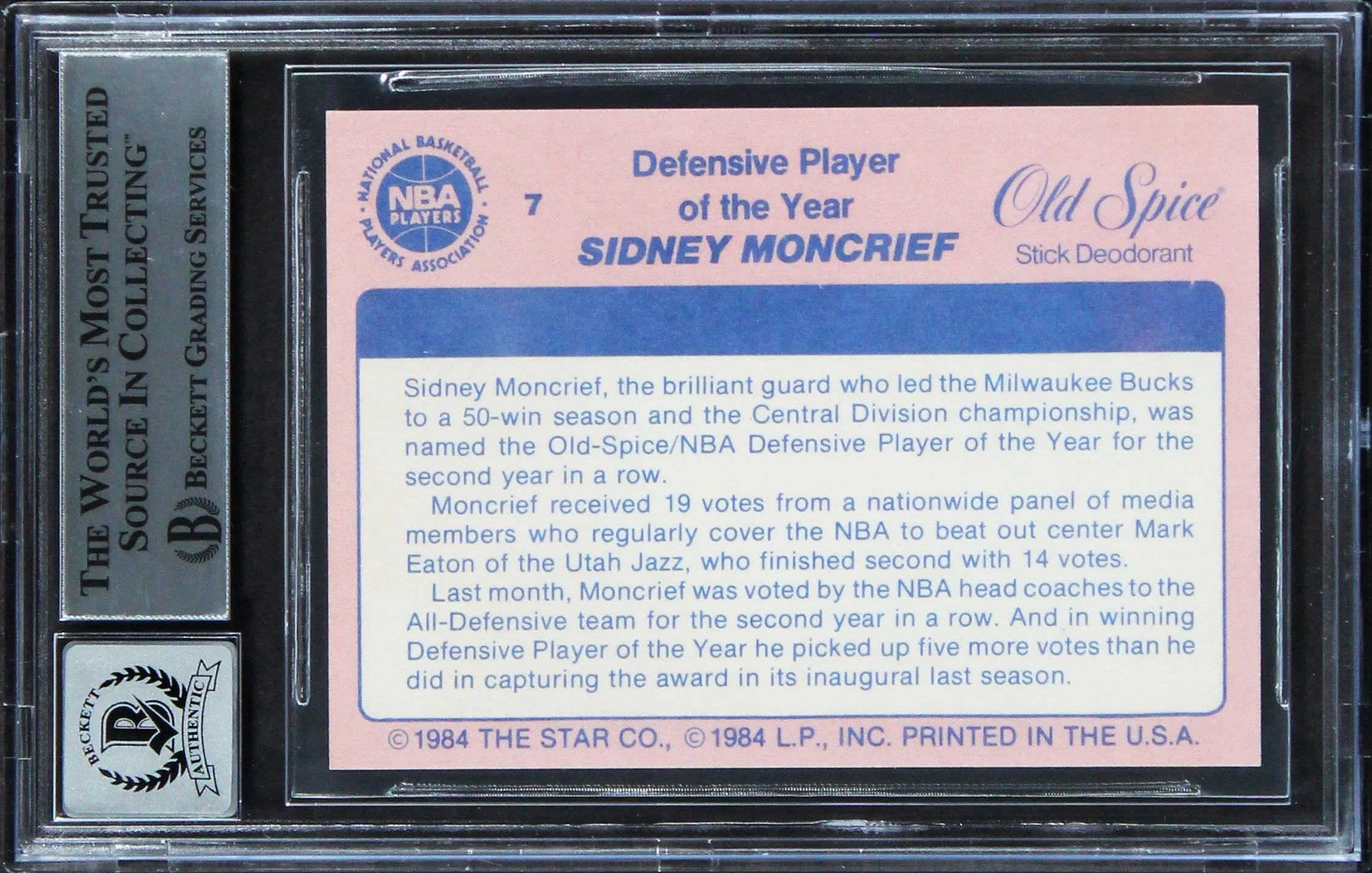 Bucks Sidney Moncrief Signed 1984 Star Award Banquet #7 Card Auto 10! BAS Slab