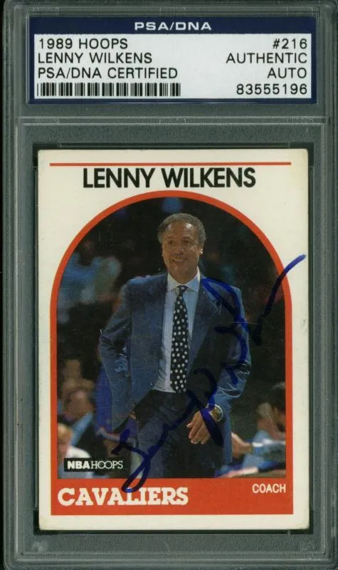 Cavaliers Lenny Wilkens Authentic Signed Card 1989 Hoops #216 PSA/DNA Slabbed