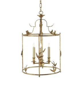 Diego Grande Classical Perching Bird Lantern, Gilded Gold