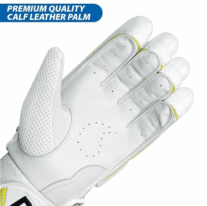 DSC Condor Glider Leather Cricket Batting Gloves for Men, Right Hand – Premium Protection-White/Blue/Yellow