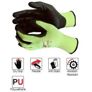 Flex Hi-Viz lime Lite-Pro PU nylon gloves Abrasion-Lv3