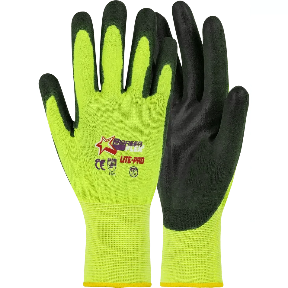 Flex Hi-Viz lime Lite-Pro PU nylon gloves Abrasion-Lv3