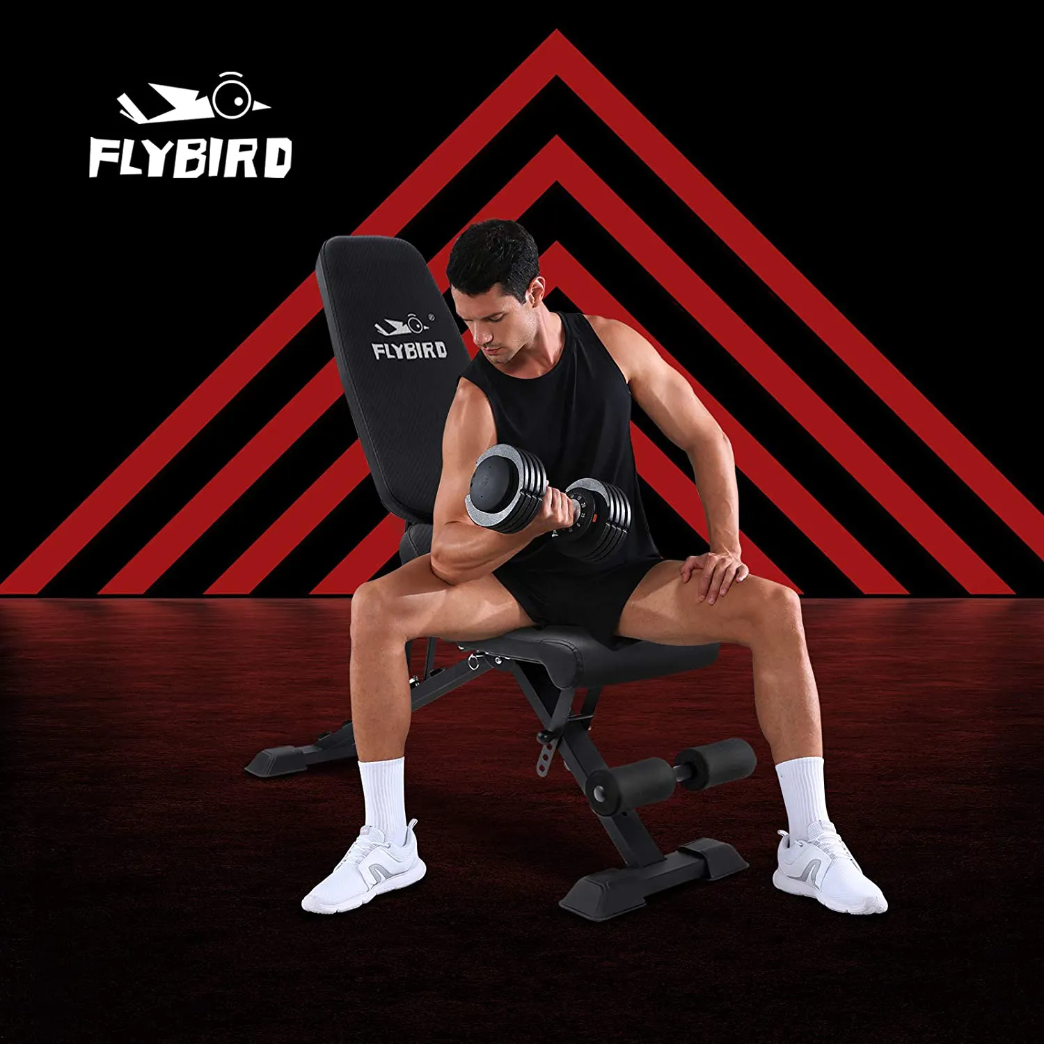 FLYBIRD Adjustable Weight Bench, Foldale Workout Bench Incline Bench for Home Gym Strength Training - Waist Pad New Version