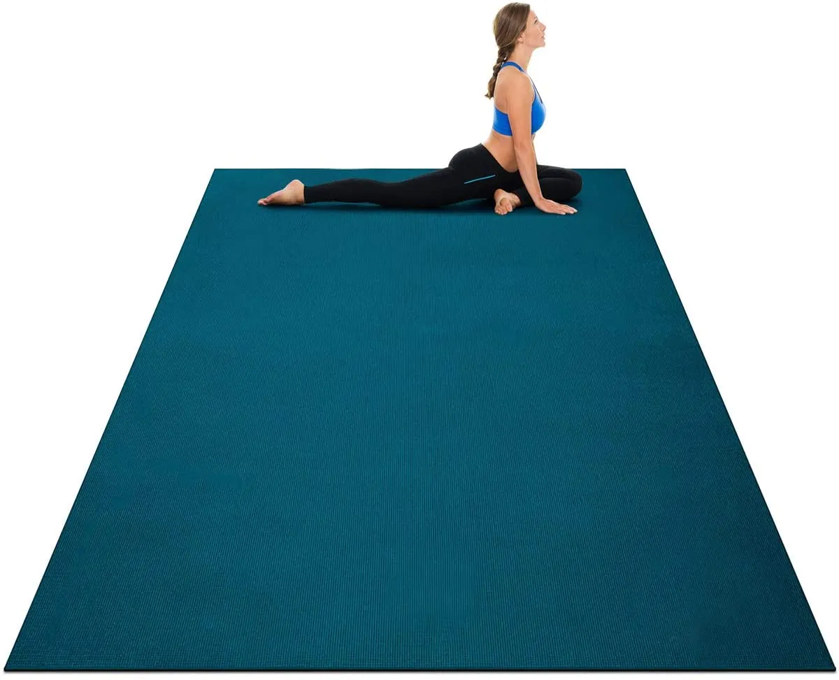 Goplus Large Yoga Mat, 7' x 5' x 8mm and 6' x 4' x 8mm with Straps, Eco Friendly Extra Thick Non Slip Barefoot Fitness Exercise Mat for Home Gym Floor Cardio Workout