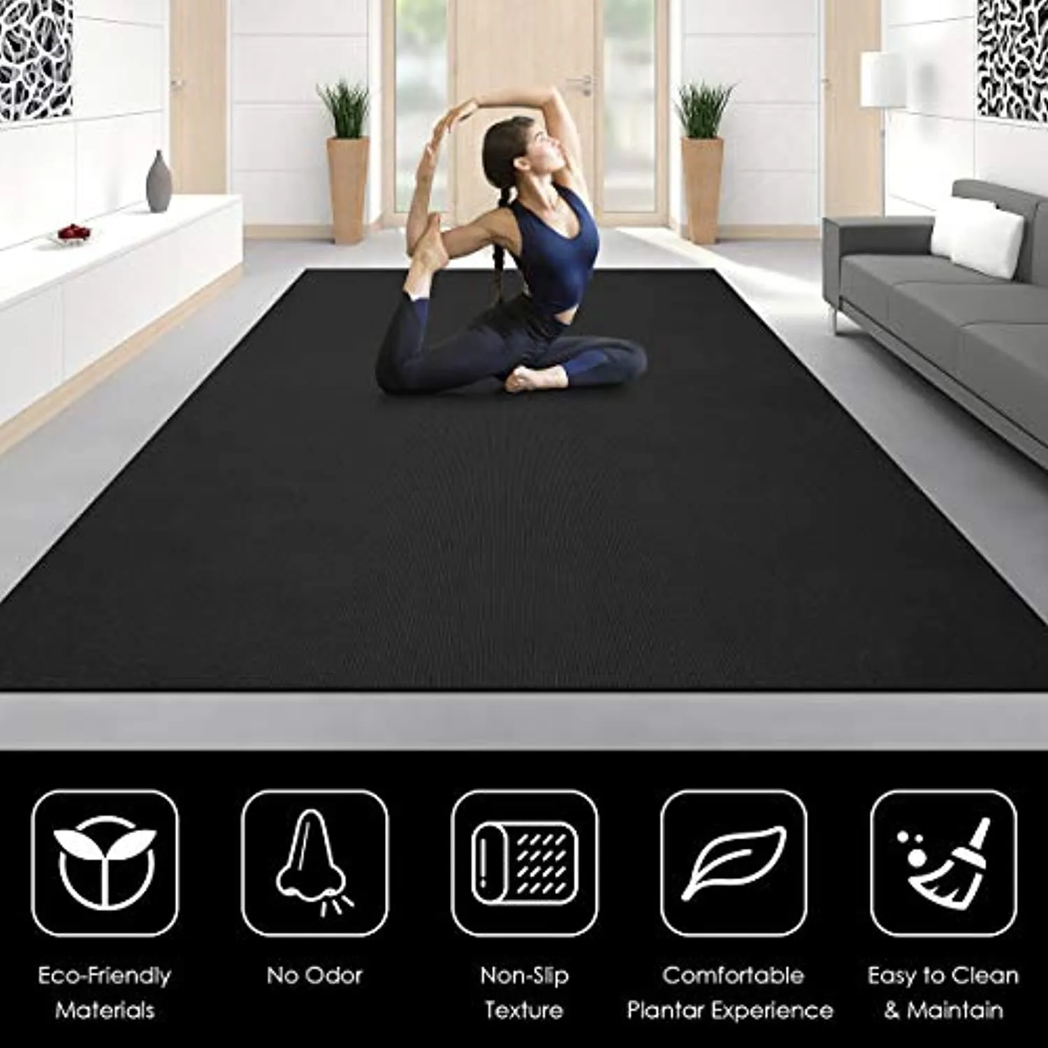 Goplus Large Yoga Mat, 7' x 5' x 8mm and 6' x 4' x 8mm with Straps, Eco Friendly Extra Thick Non Slip Barefoot Fitness Exercise Mat for Home Gym Floor Cardio Workout