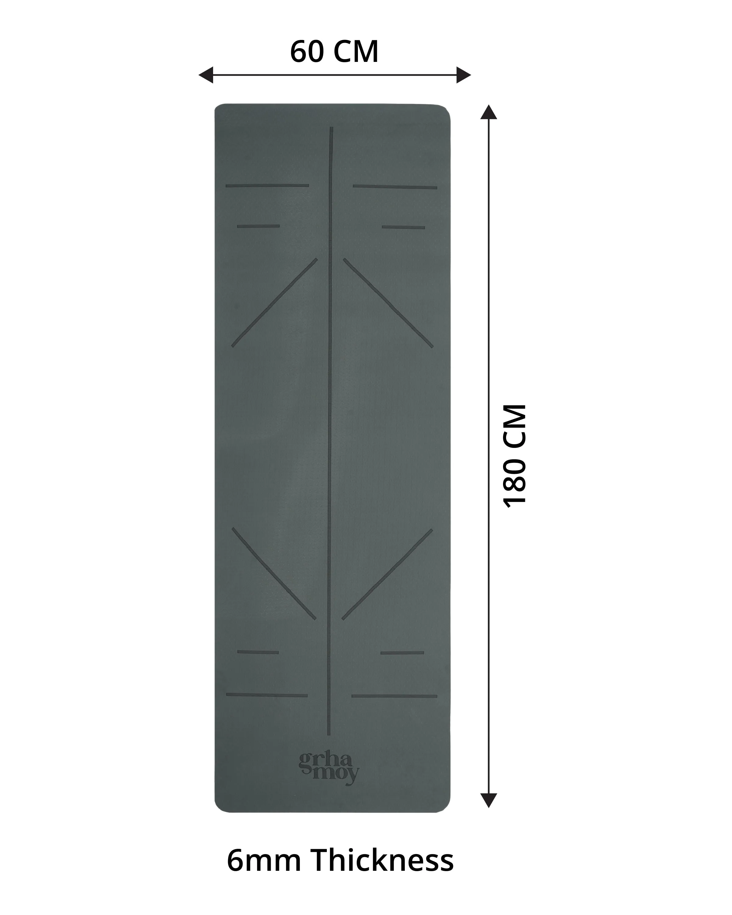 Grhamoy TruAlign Black Rubber Yoga Mat | 6 mm Thick