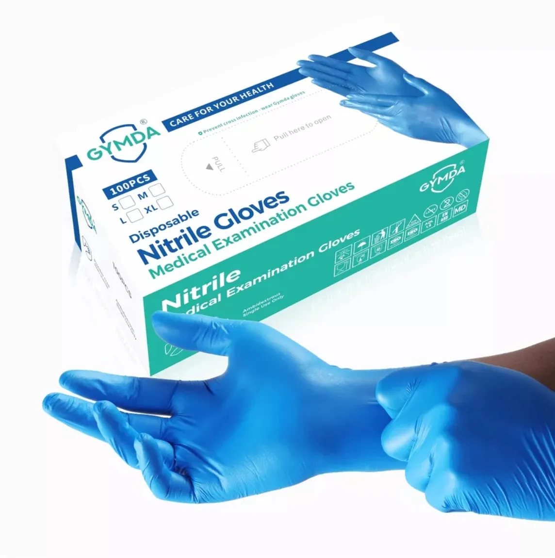 GYMDA Disposable Nitrile Gloves Powder-Free Latex-Free Exam/Medical S/M/L BLUE 3mil