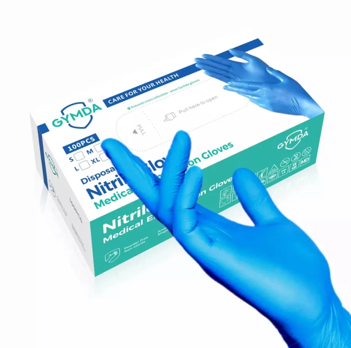 GYMDA Disposable Nitrile Gloves Powder-Free Latex-Free Exam/Medical S/M/L BLUE 3mil