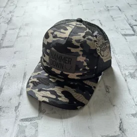 Hammer Down “Lettering" Hat - Battle Camo with Black Rope