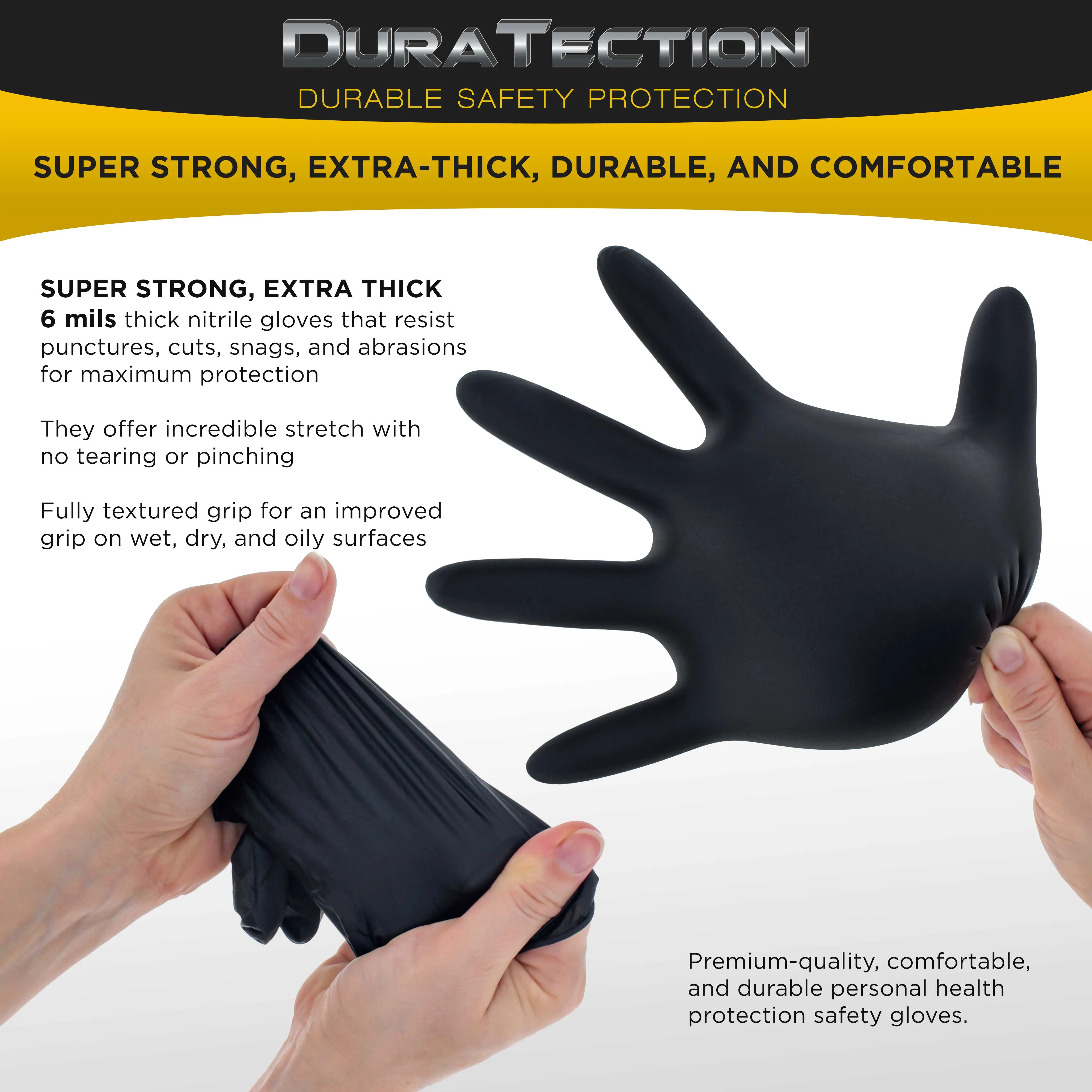 HD Black Nitrile Disposable Gloves, Box of 100, Size Small, 6 Mil - Latex Free, Powder Free, Textured Grip, Food Safe