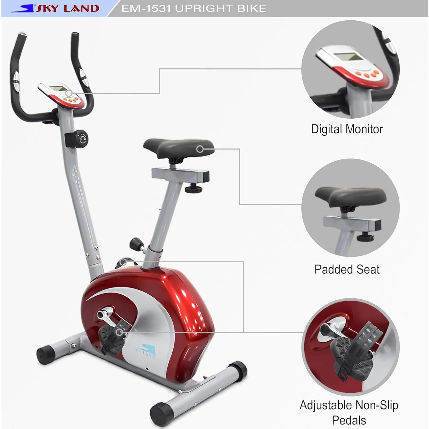 Indoor Cycling Magnetic Bike EM-1531 Upright Exercise Bike with Digital Monitor and Adjustable Seat