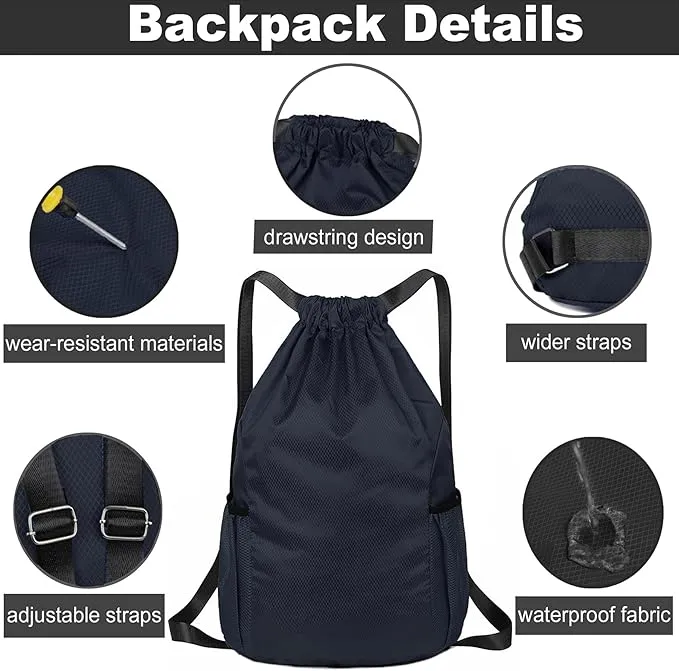 KANGSIT Drawstring Bag, Swim PE Bags Drawstring Gym Bag for Kids Adults, Waterproof Swimming Sports Bag for School Sports Swimming Gym Travel Unisex Gym Bag