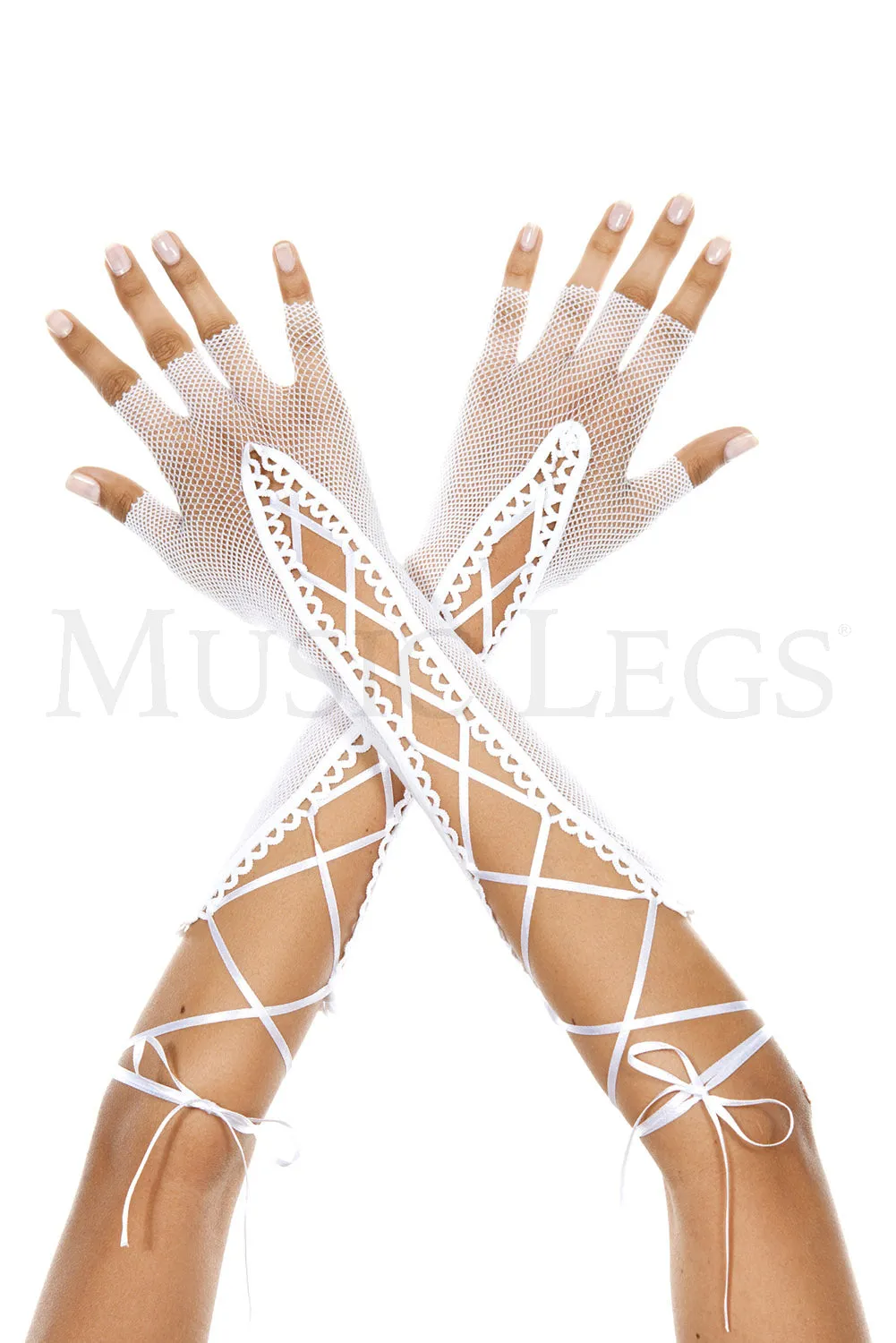 Lace-Up Fishnet Gloves