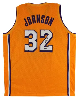 Lakers Magic Johnson Authentic Signed Yellow Jersey w/ White Numbers BAS Witness