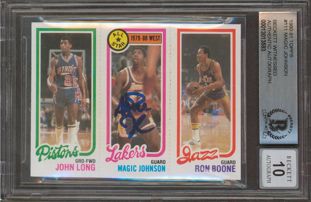 Lakers Magic Johnson Signed 1980 Topps #111 Card Auto Graded Mint 10! BAS Slab