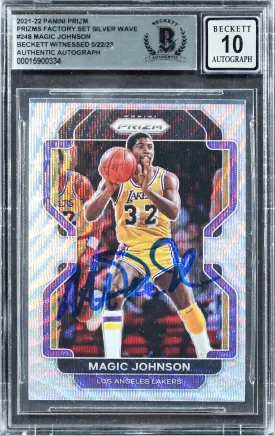 Lakers Magic Johnson Signed 2021 Panini Prizm FS SW #248 Card Auto 10! BAS Slab