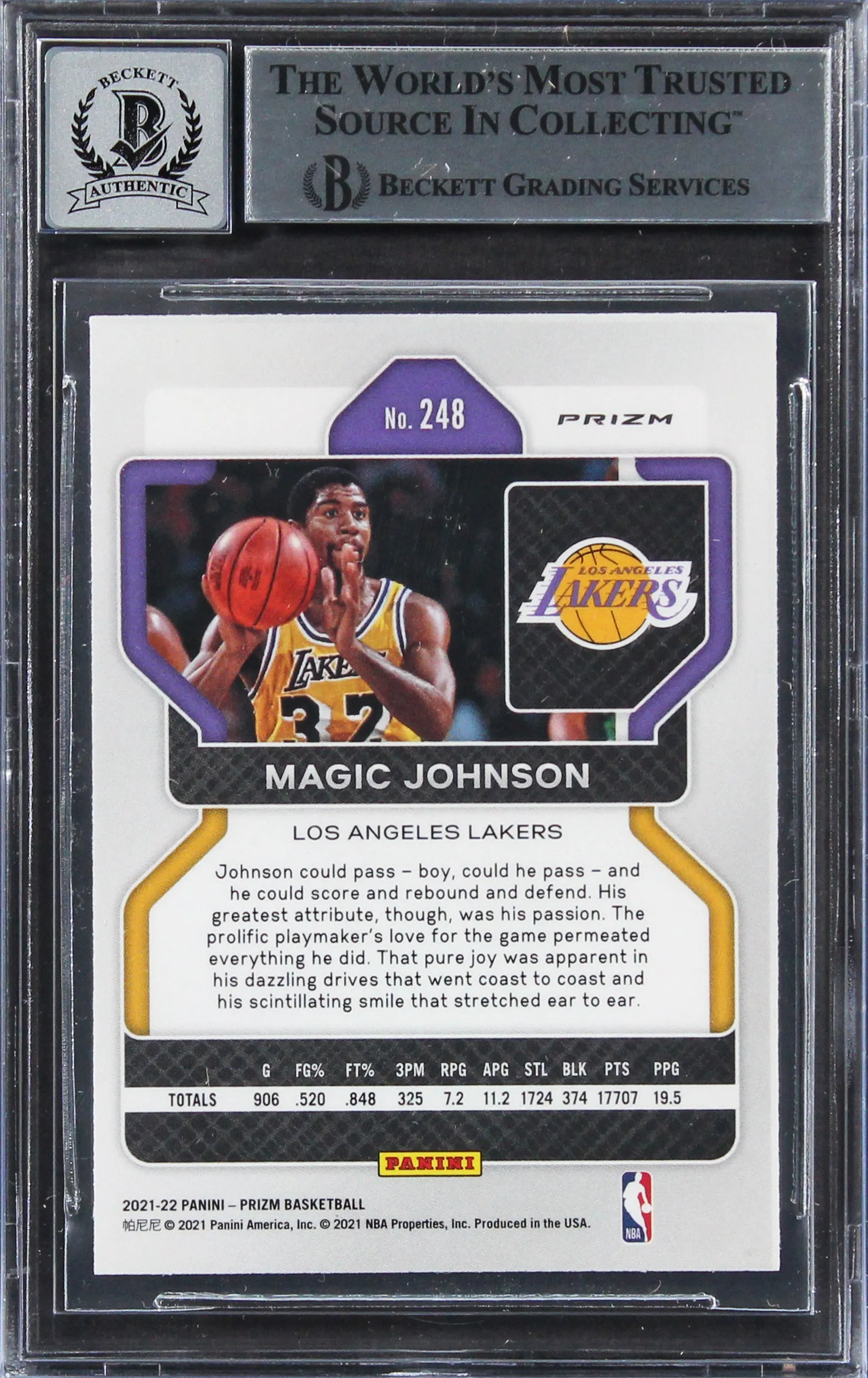 Lakers Magic Johnson Signed 2021 Panini Prizm FS SW #248 Card Auto 10! BAS Slab