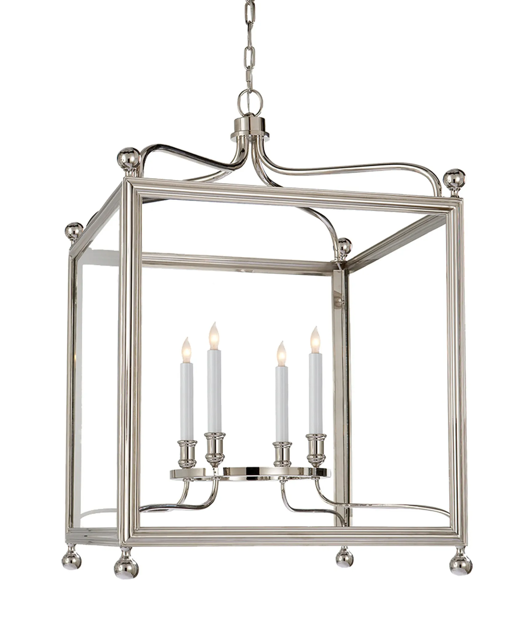 Large Greggory Hanging Lantern, Polished Nickel