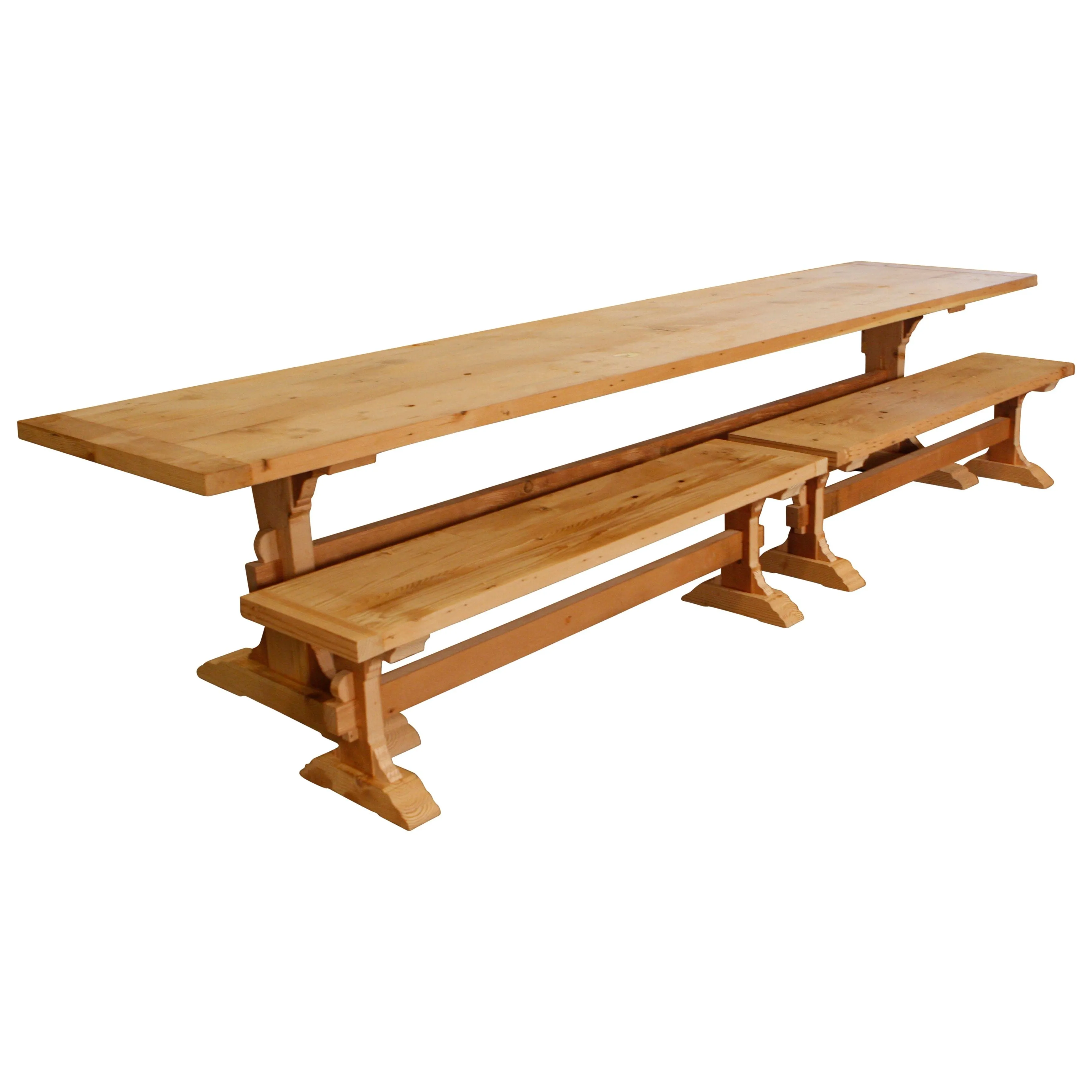 Large Reclaimed Wood Trestle Table With Benches