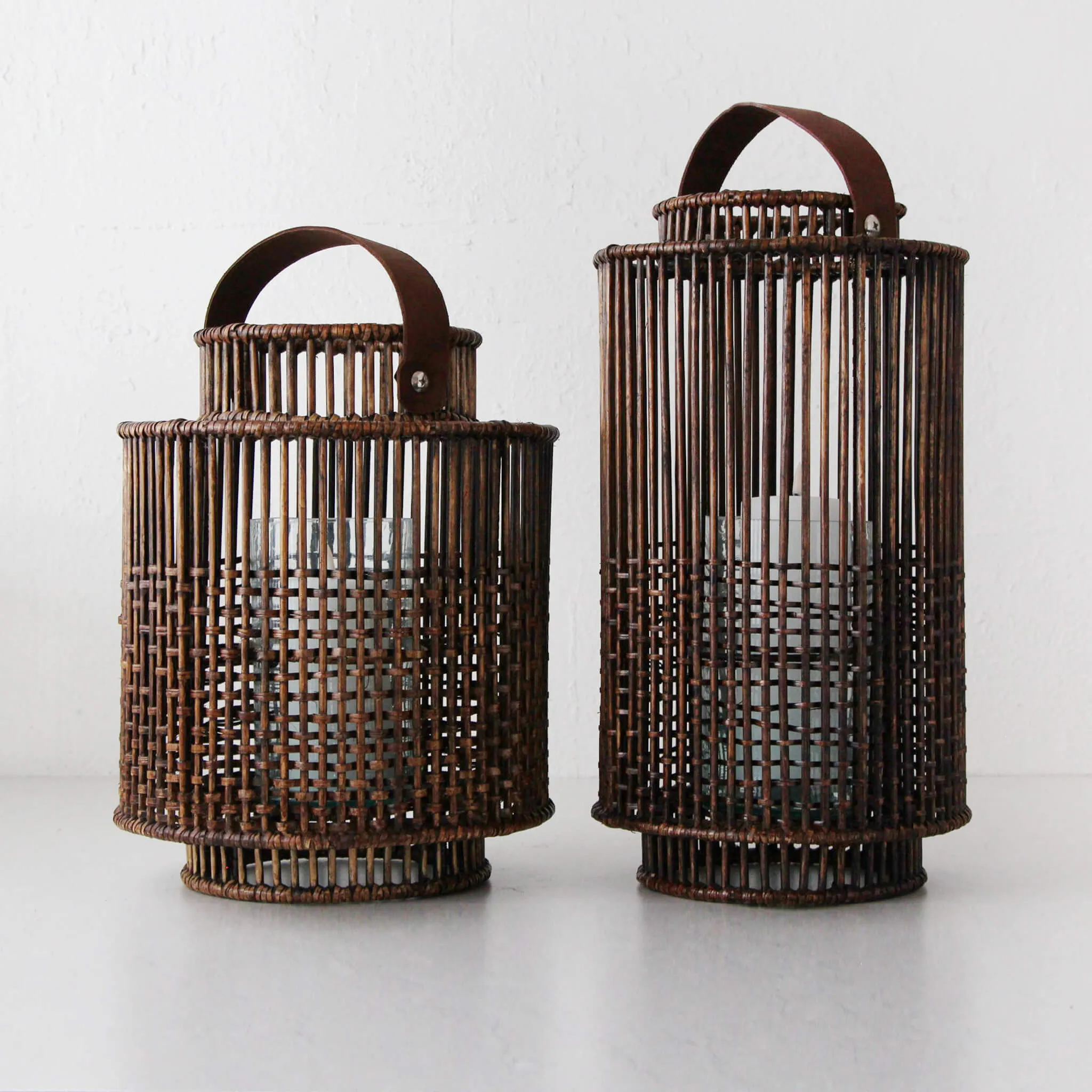 LE PORTIV RATTAN LANTERN BUNDLE X2  |  LARGE   X LARGE  |  ANTIQUE BROWN RATTAN