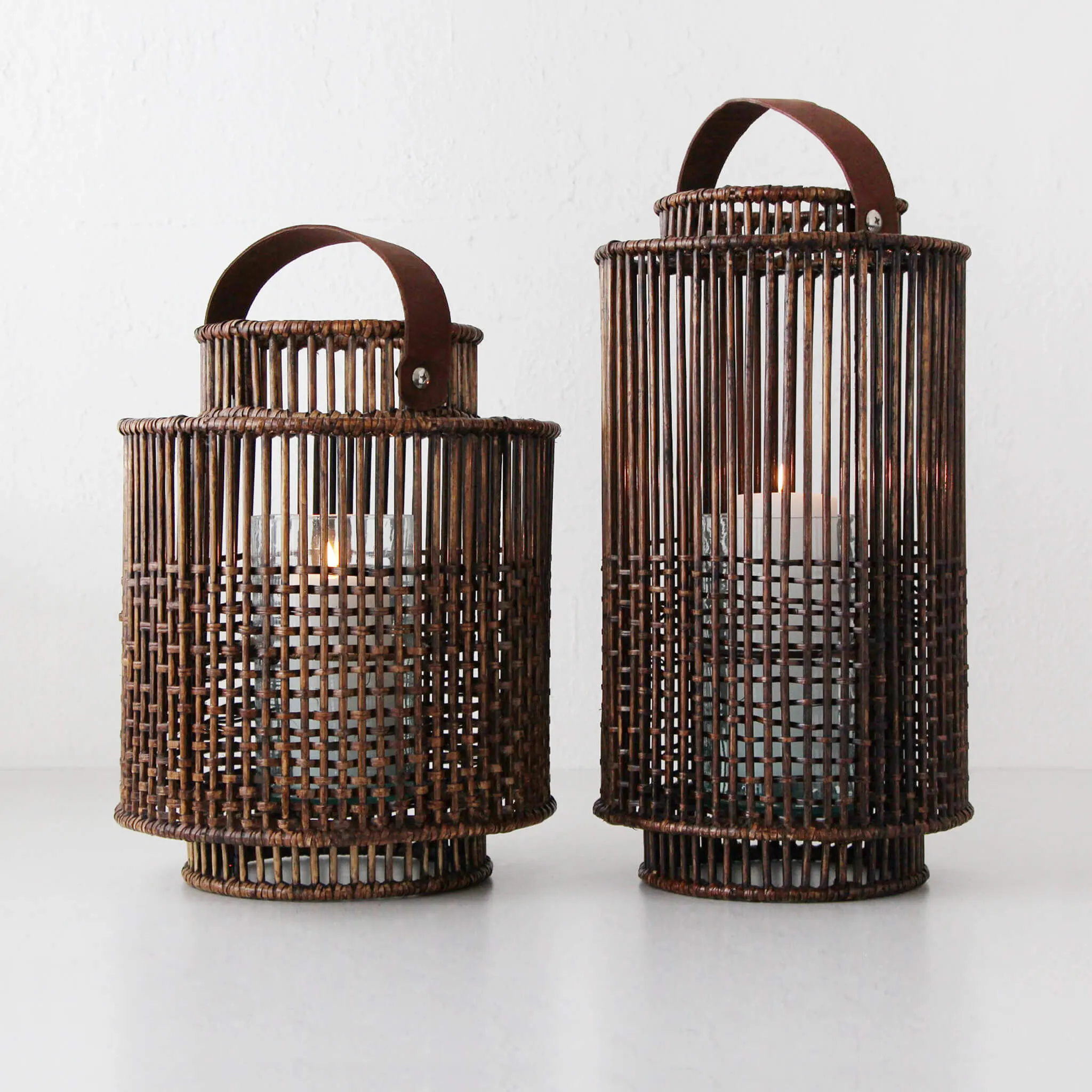 LE PORTIV RATTAN LANTERN BUNDLE X2  |  LARGE   X LARGE  |  ANTIQUE BROWN RATTAN