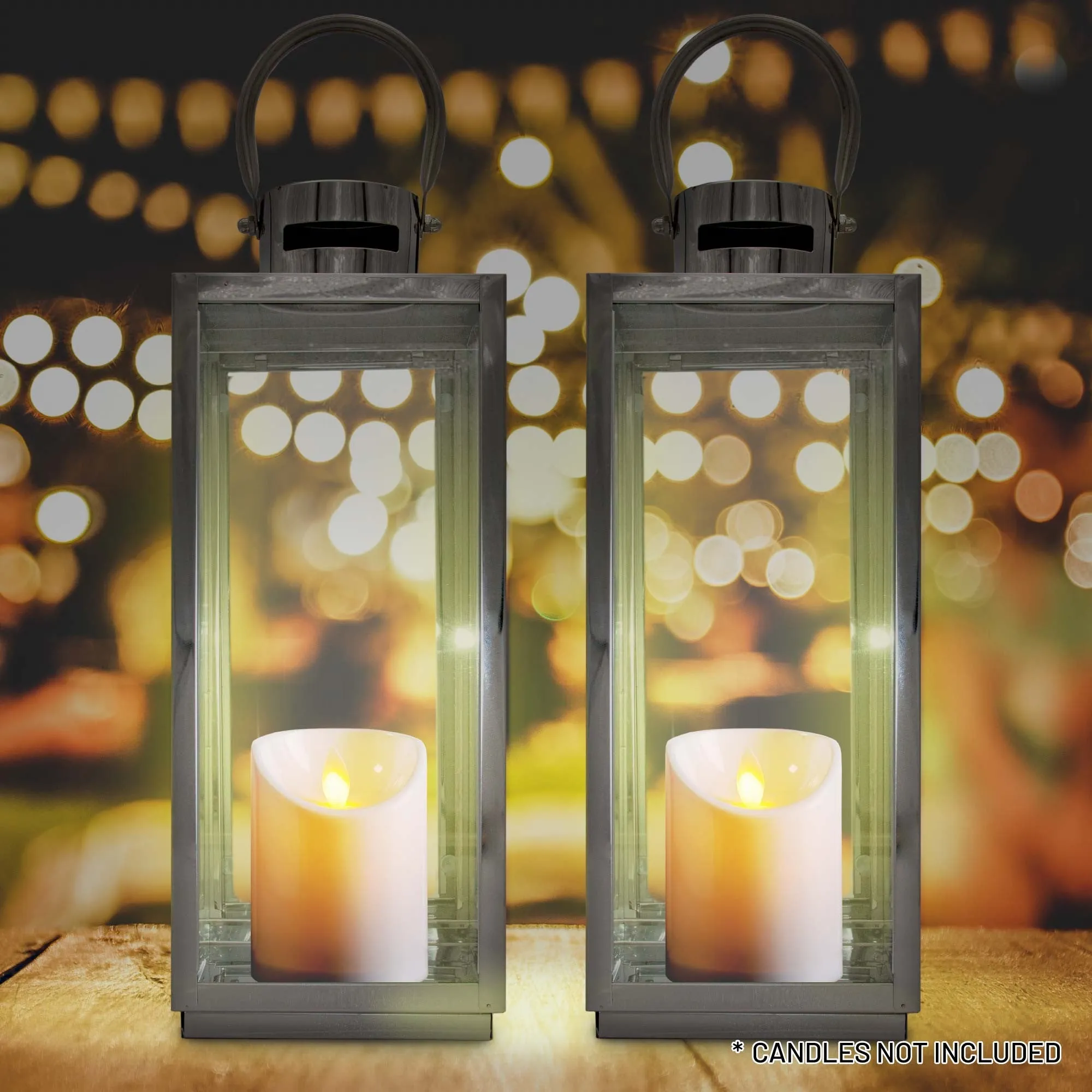 Lewis's Rectangular Lanterns Candle Holders Set of 2 - 17x16x41cm