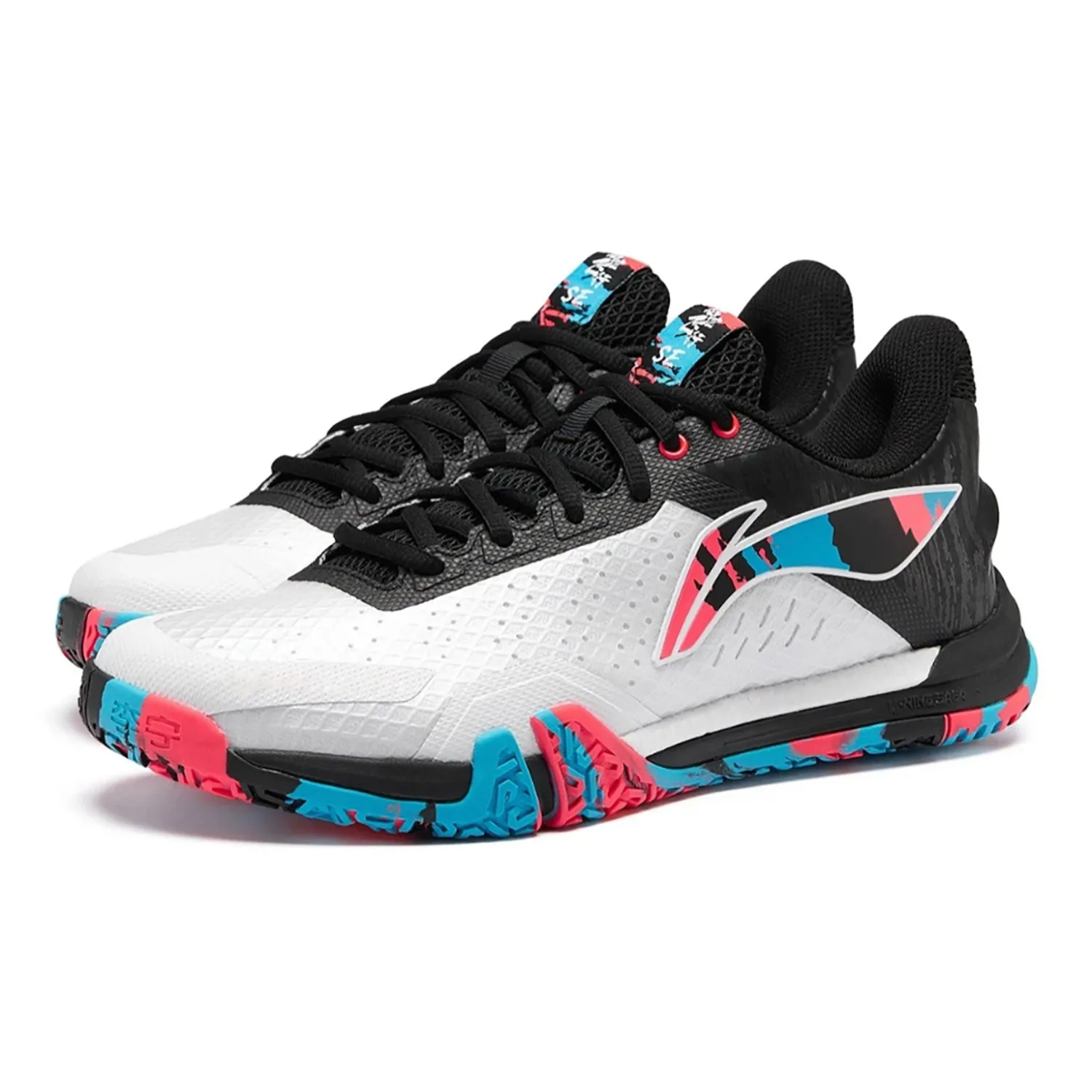 Li-Ning Saga SE Professional Badminton Shoes, Standard White/Black/Neon Fushia