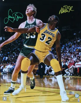 Magic Johnson & Larry Bird Signed 16x20 Vertical Boxout Photo BAS Witnessed