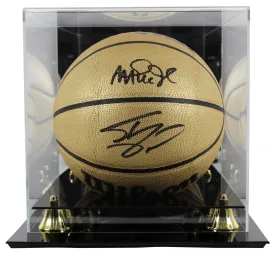 Magic Johnson & Shaquille O'Neal Signed Gold Wilson Basketball w/ Case BAS Wit