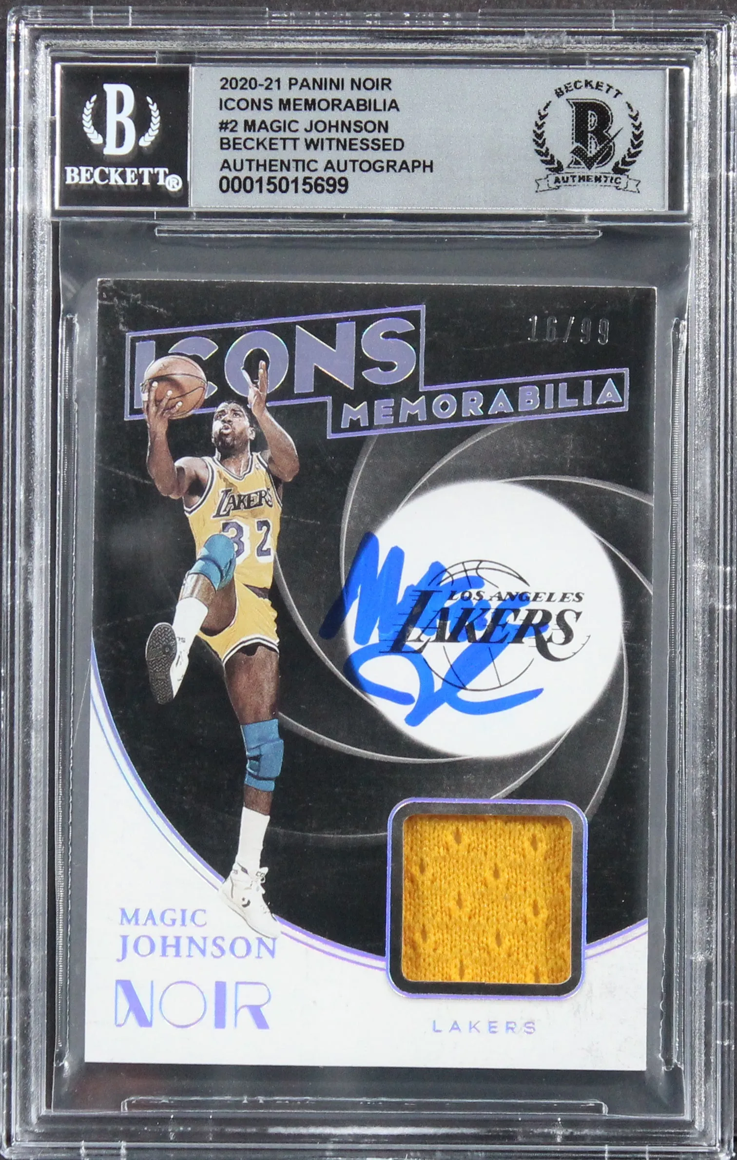 Magic Johnson Signed 2020 Panini Noir Icons #2 #16/99 Card Auto 10! BAS Slabbed