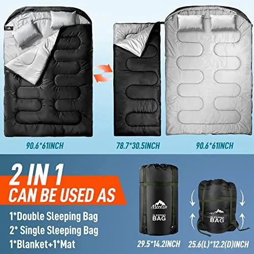 MEREZA Double Sleeping Bag for Adults Men Kids with Pillow, 2 Person