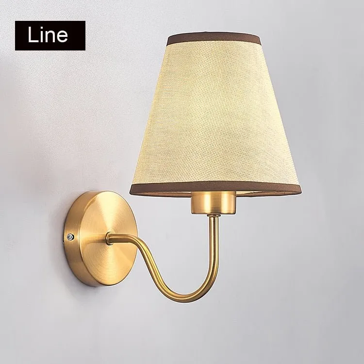 Modern Gold Fabric Bedroom Wall Lamp