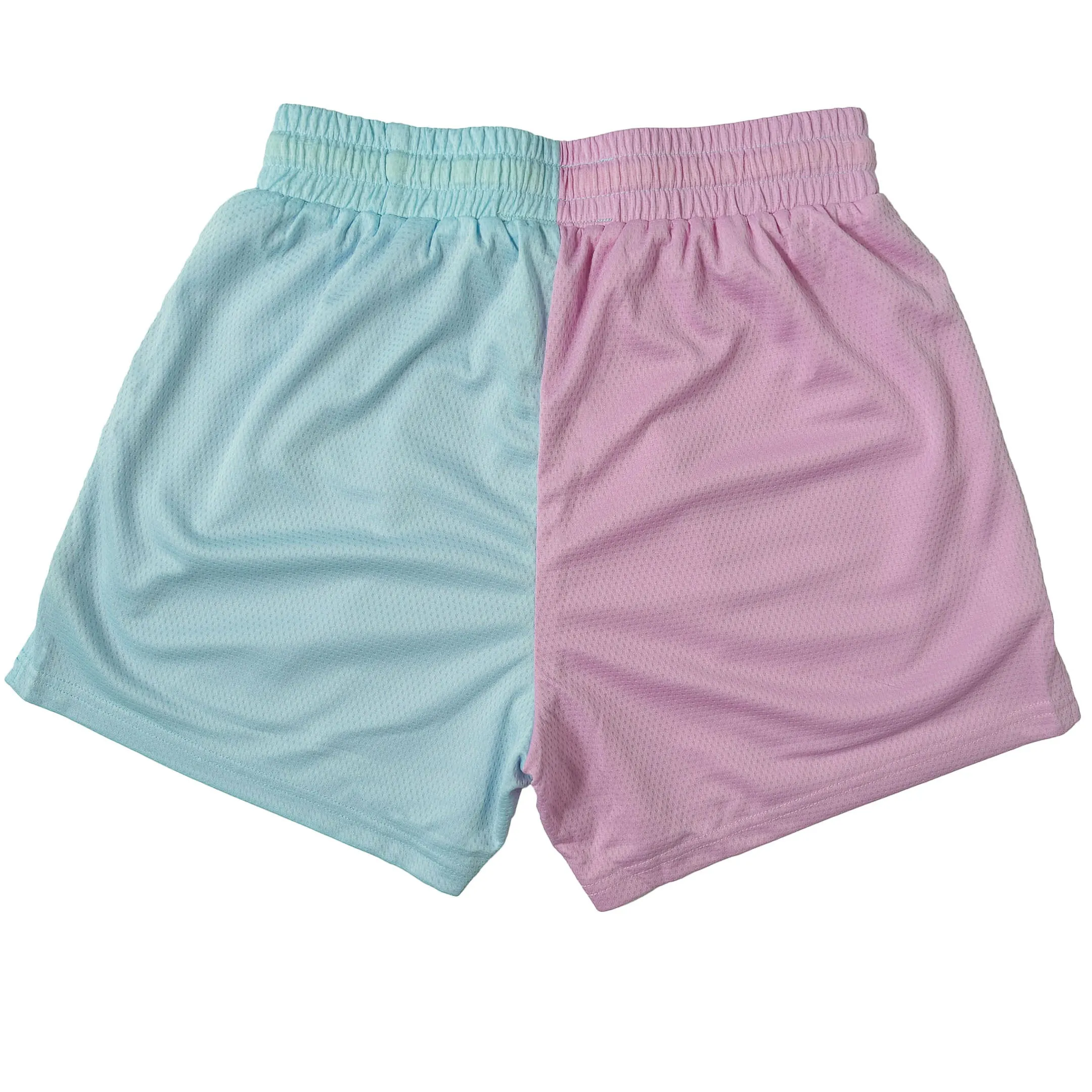 MUAY THAI SHORTS (MID THIGH CUT) 2 TONE - PASTEL PINK / BLUE