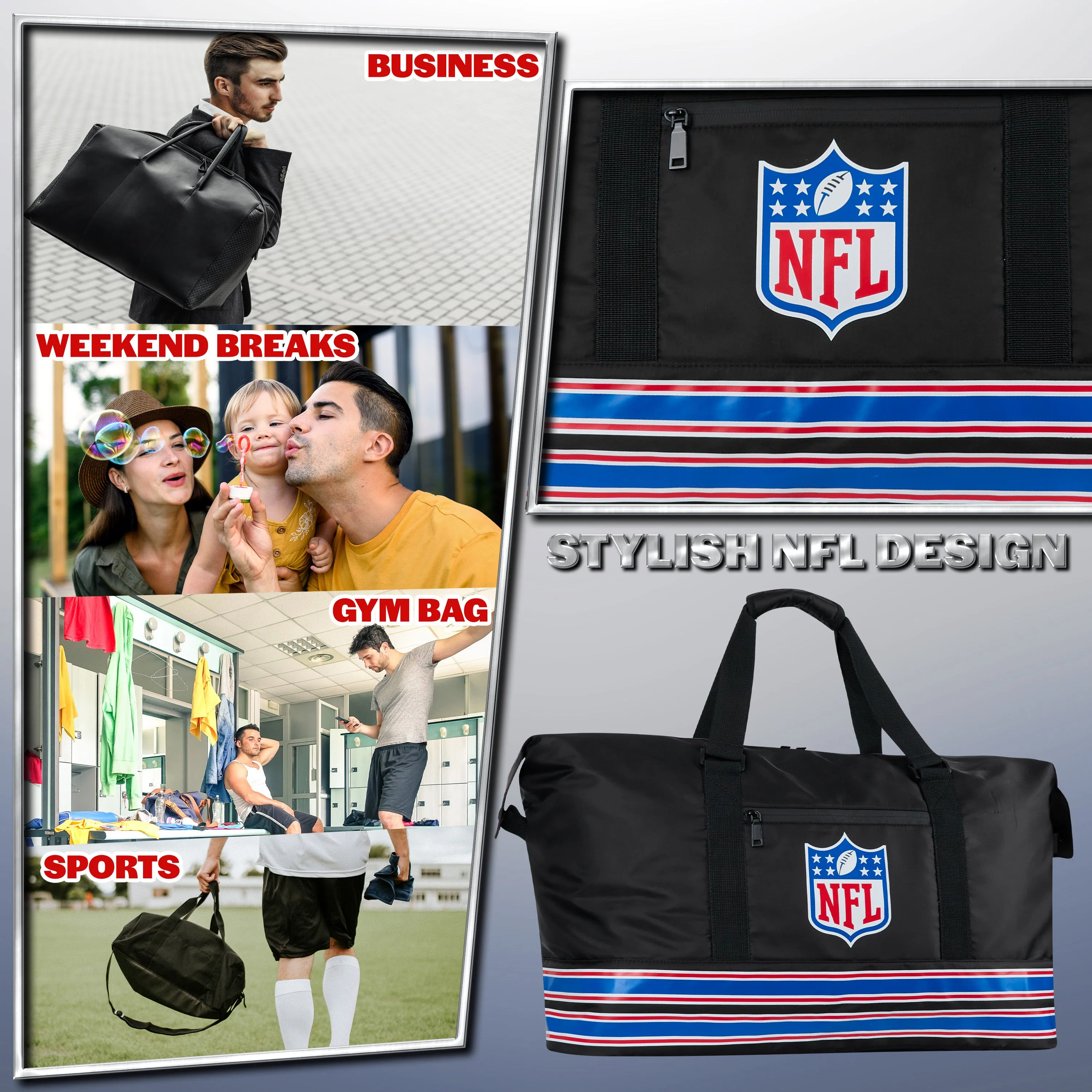 NFL Sports Duffels for Men and Teenagers - Zipped Duffel Bag