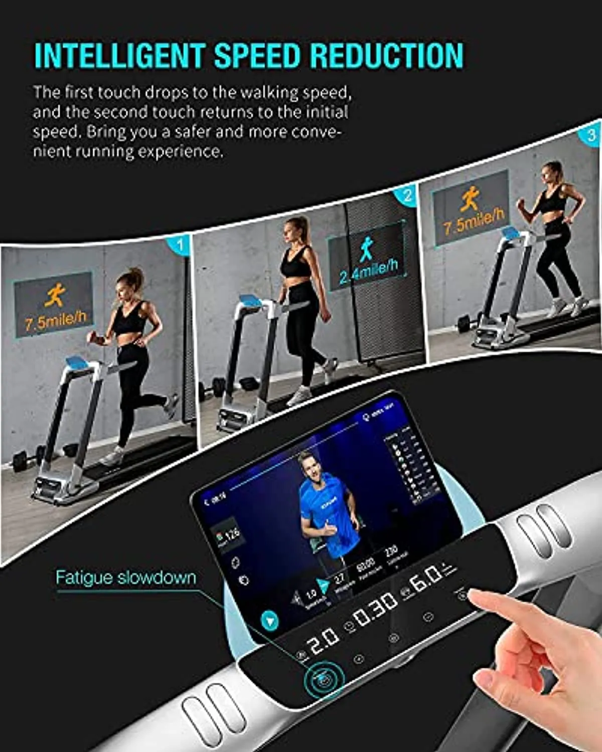 OVICX Q2S Folding Portable Treadmill Compact Walking Running Machine for Home Gym Workout Electric Foldable Treadmills with LED Display Phone Holder Treadmill for Small Spaces 3.0HP Weight Capacity 300 lbs