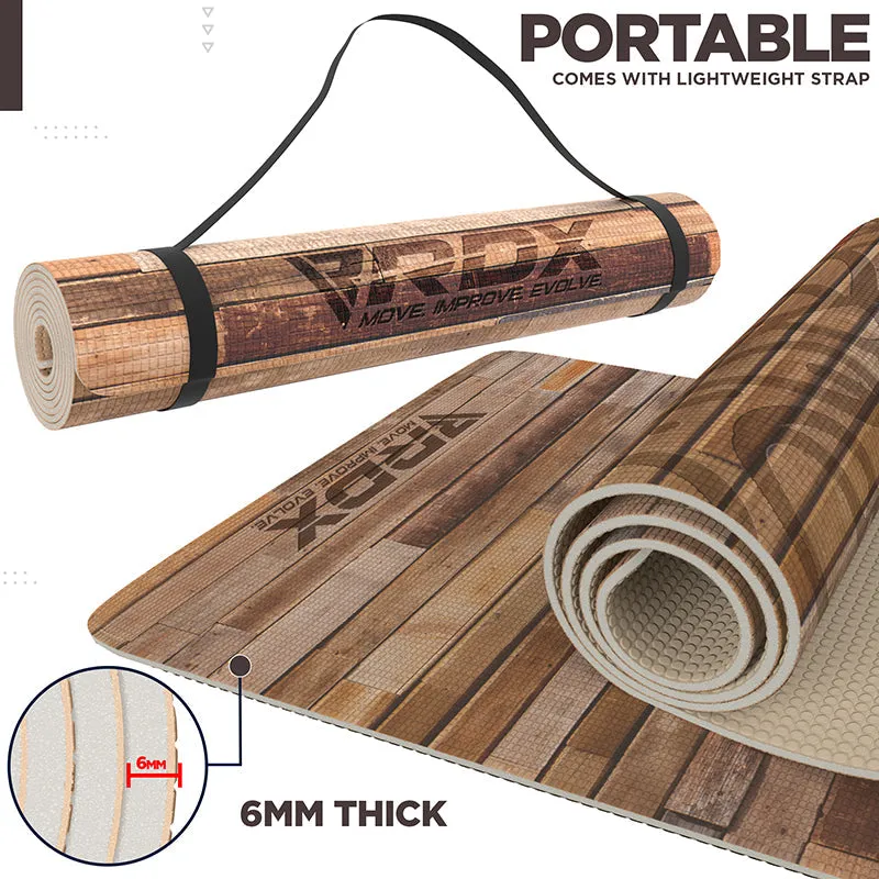 RDX D4 Iris 6mm PVC Yoga Mat Rustic Wood