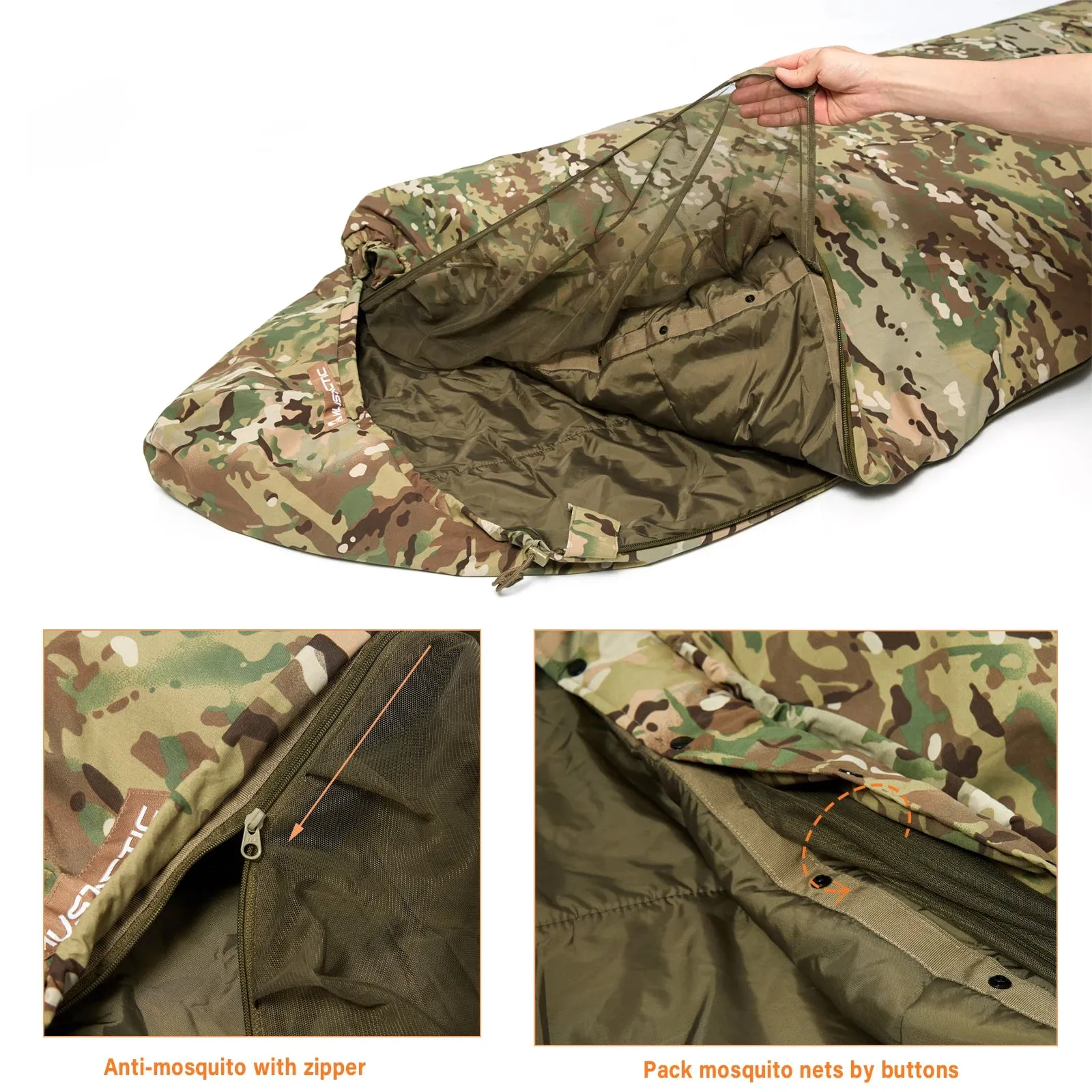 RECON GS2U 10℃~-20℃ Modular Rifleman sleeping bag with mosquito net & water repellent outer layer.