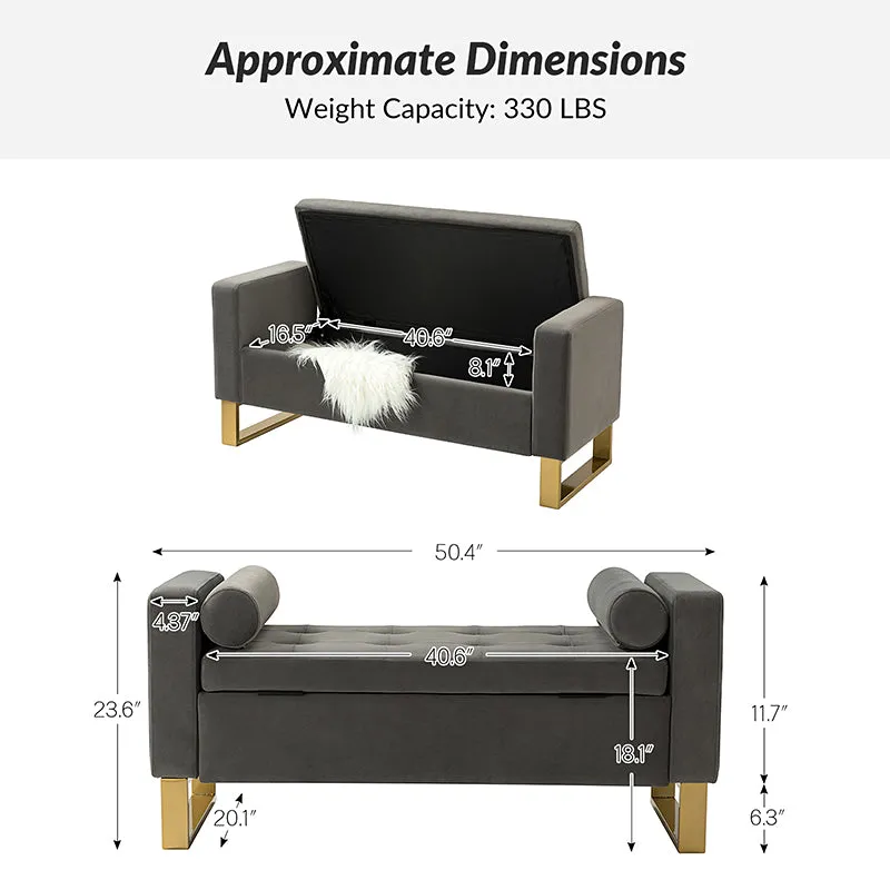 Sabina 50.4" Tufted Flip-Top Storage Bench for Stylish Interiors