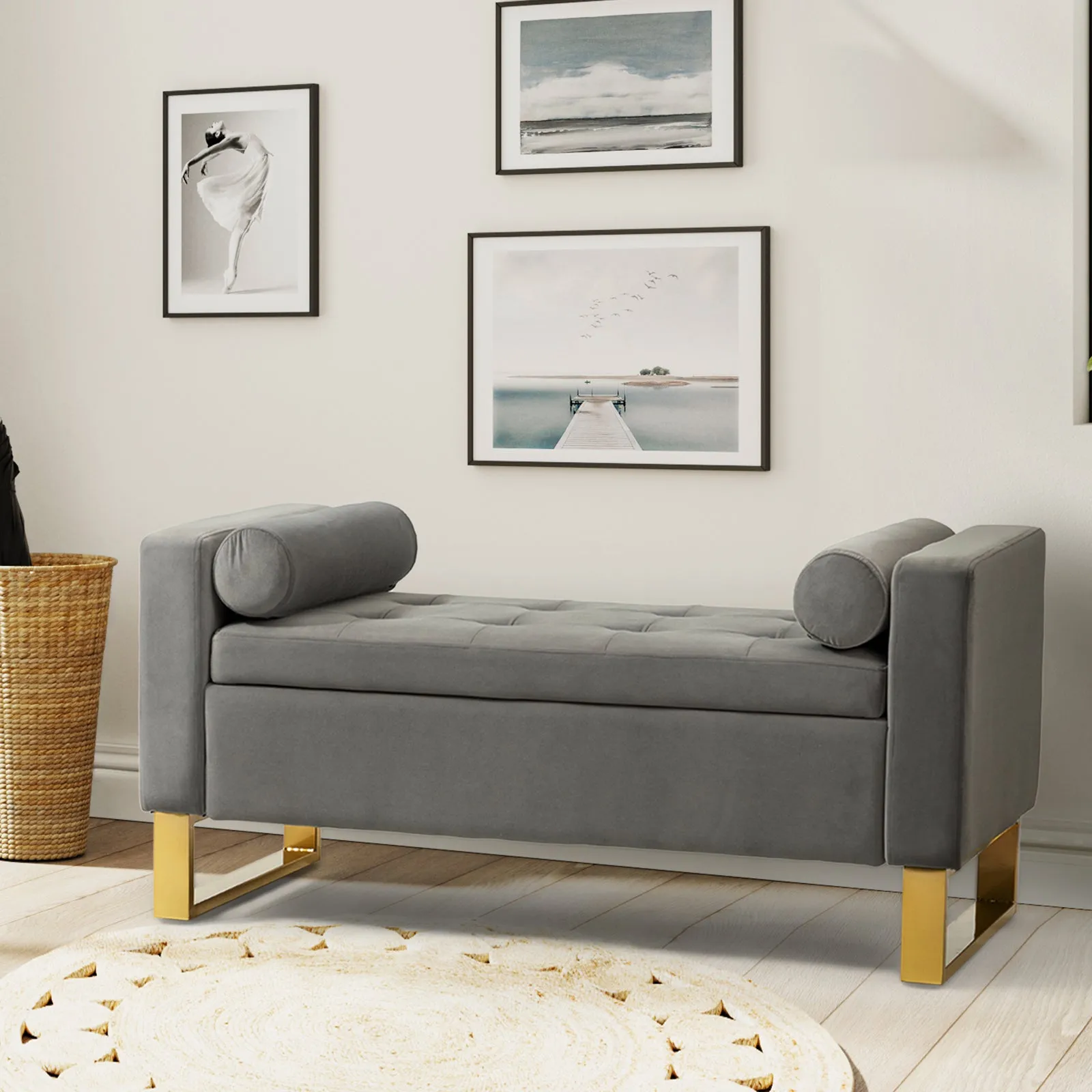 Sabina 50.4" Tufted Flip-Top Storage Bench for Stylish Interiors