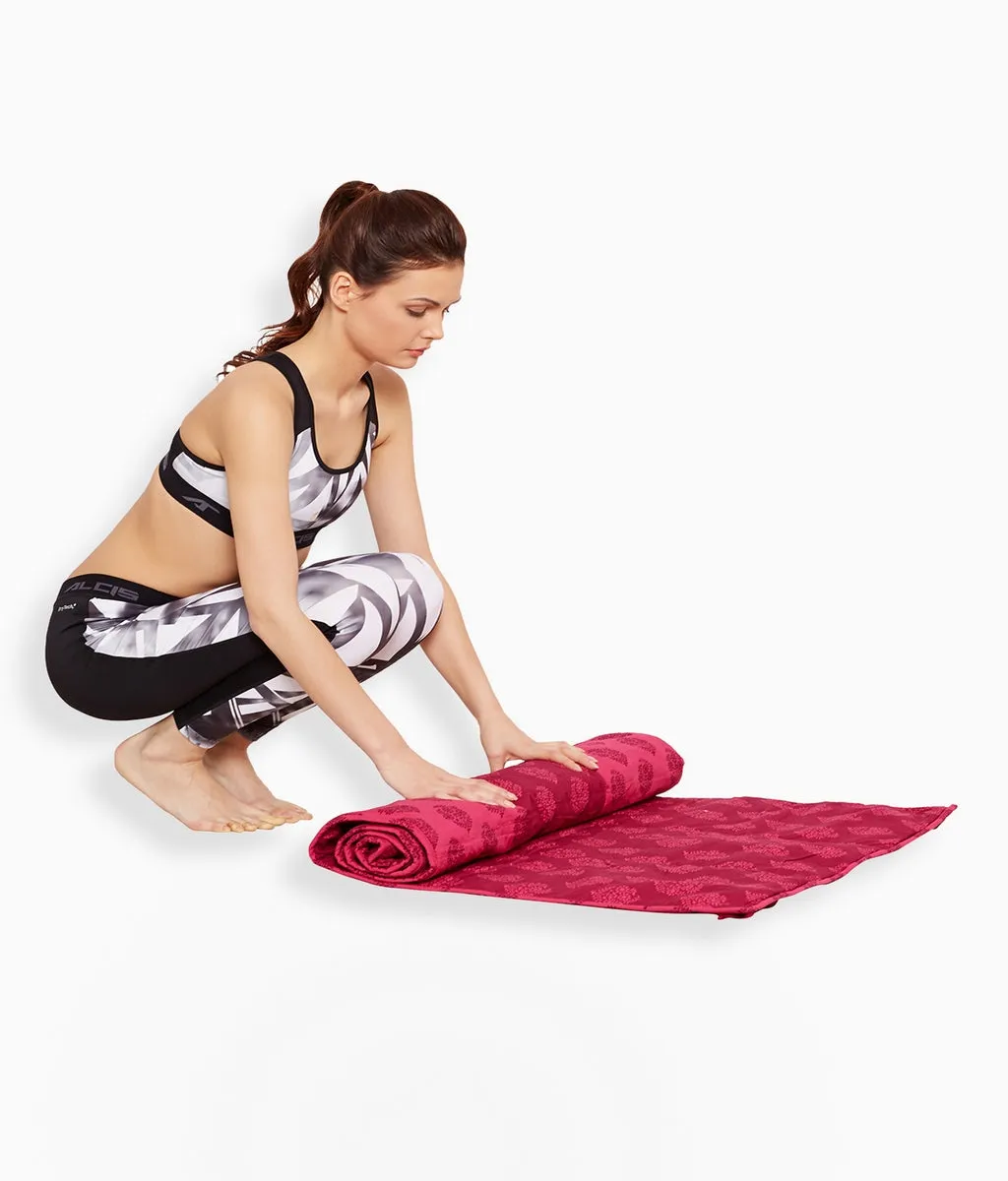 ShalinIndia Yogamat For Women And Girls Cotton Printed Reversible Cushioned,YMT01-3008,Magenta,70X30 Inch