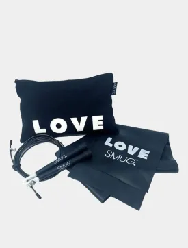 Skipping Rope, Resistance Band & Bag Fitness Set - Love Print, Black