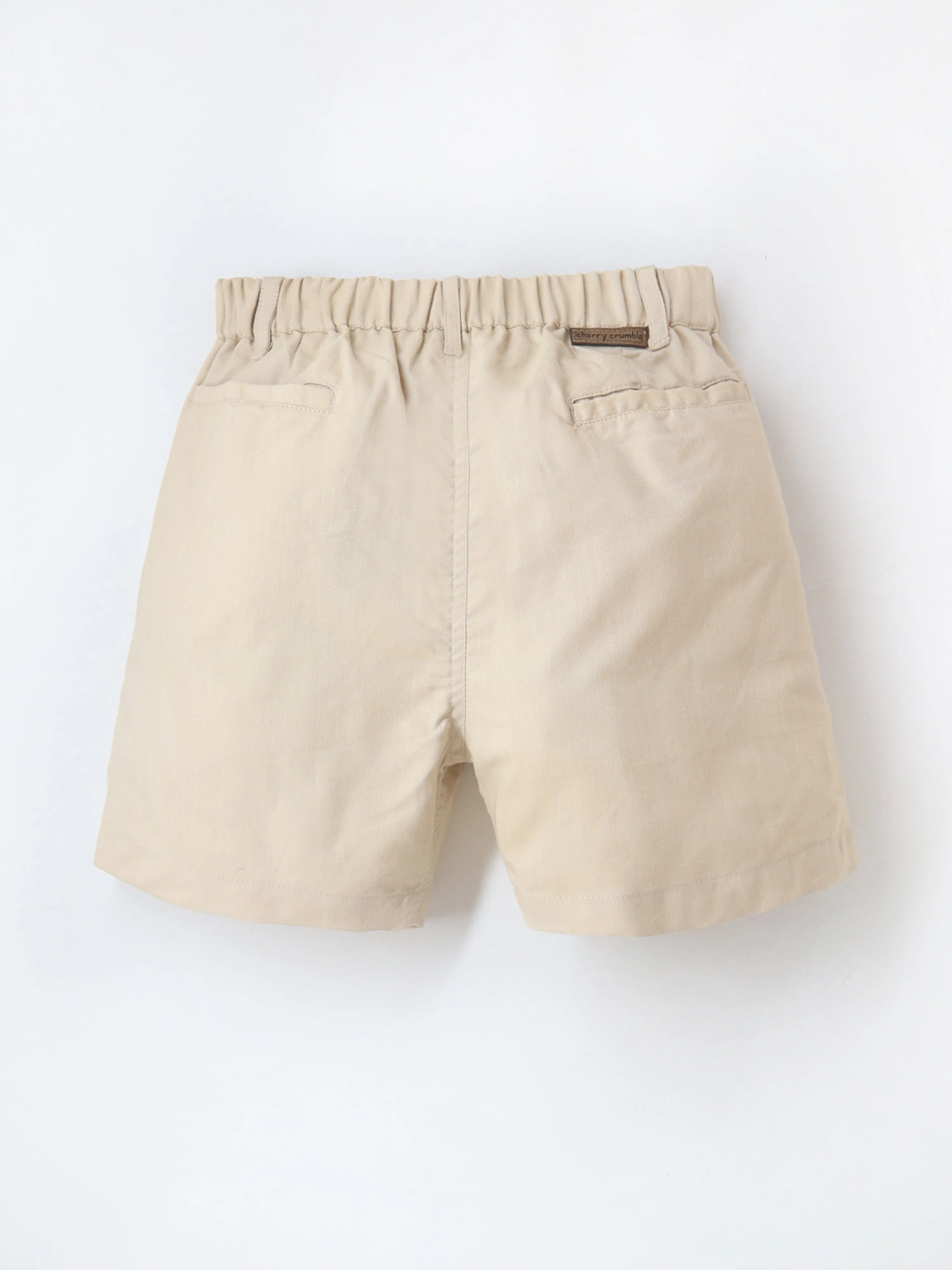 Smart Casual Cotton Beige Knee Length Button Closure with Pockets Shorts For Boys